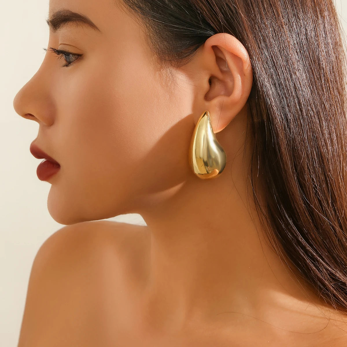 Vintage Gold Color Chunky Water Drop Dome Stud Earrings for Women Trendy Punk Glossy Tear Earring Jewelry Accessories