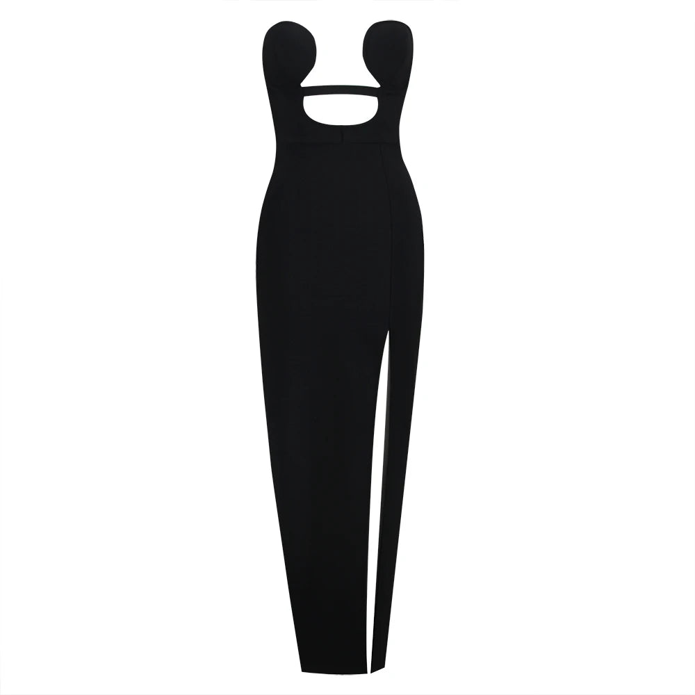 2024 New Summer Black Strapless Long Split Bandage Dress Elegant Women'S Evening Dress Wholesale Dropship